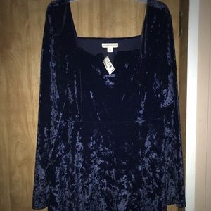 Blue Velvet Long Sleeve Skater Dress